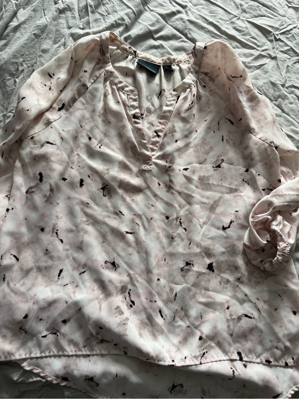 Cynthia Rowley Blush Pink Marble-Print Sheer Long-Sleeve Blouse